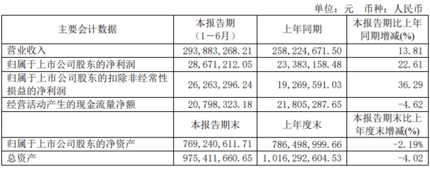 新宏泰:上半年净利2867.12万 同比增长22.61%